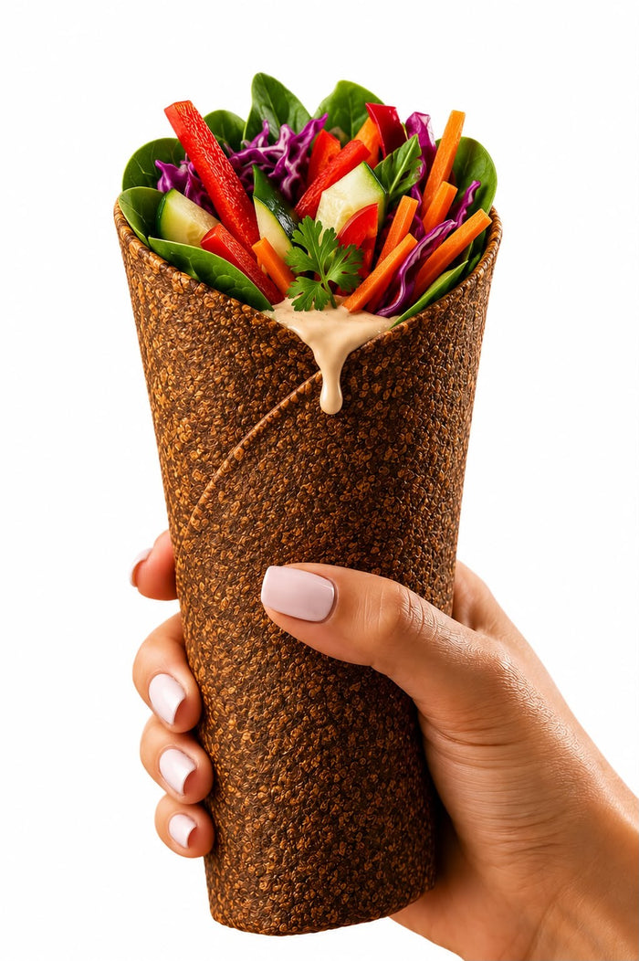 Wrap It Up Raw raw gluten-free carrot and flax wrap, vegan and high-fibre