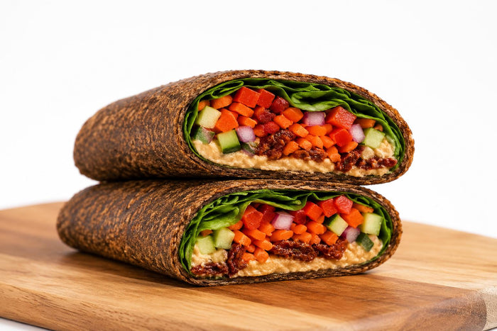 Wrap It Up Raw small raw veggie wrap close-up, gluten-free and vegan