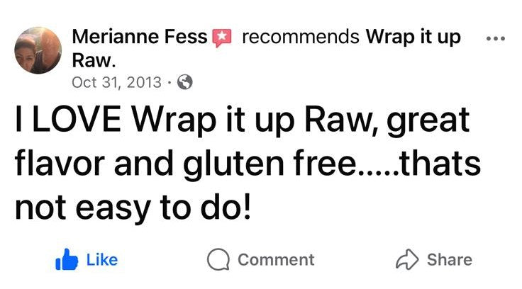 Facebook comment from Merianne Fess recommending Wrap It Up Raw