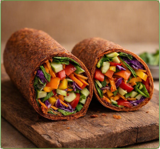 Loaded veggie burrito made with a raw veggie wrap